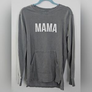 Comfort Colors Mama Graphic Long Sleeve‎ Pocket T-Shirt Grey Women Small